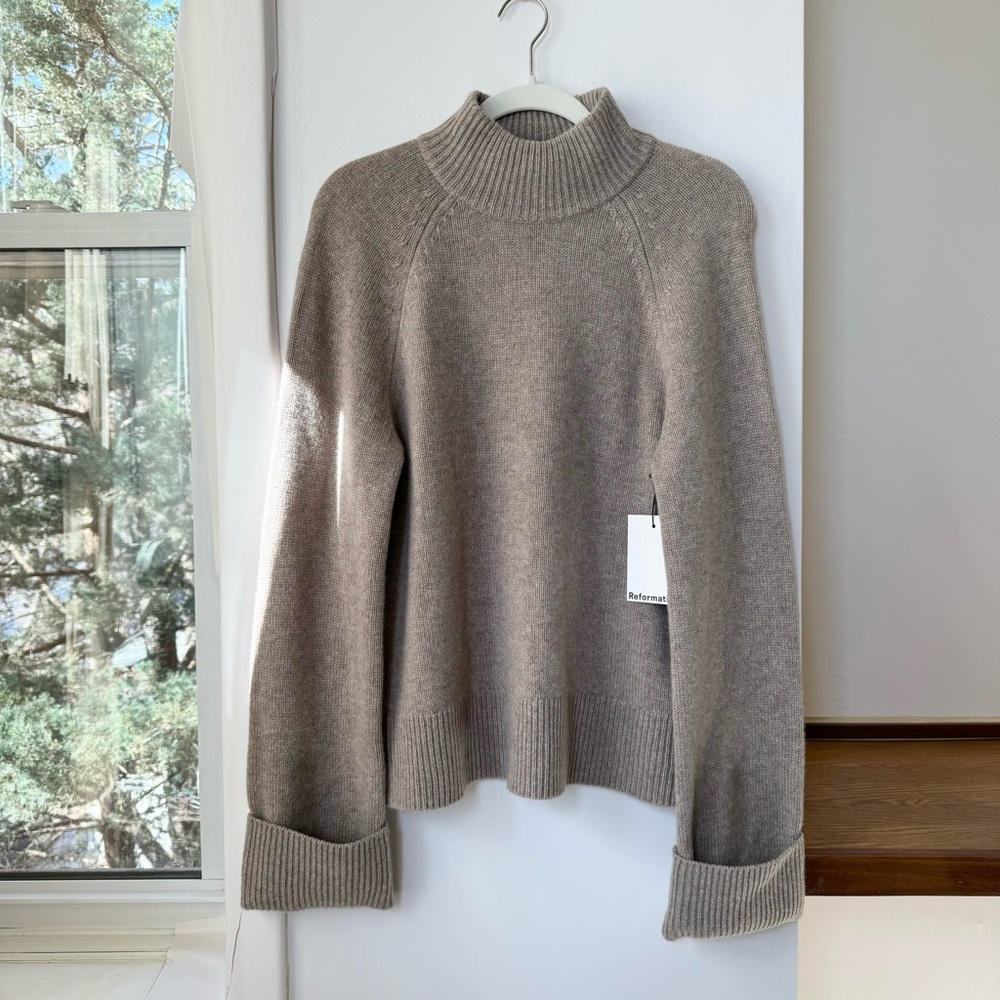 NWT Reformation Garrett Cashmere Oversized Turtleneck Sweater in Oatmeal